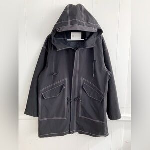 Men black Hooded Long Trench Coats Zip Up Jackets Overcoats